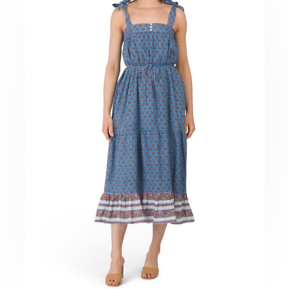 Anthropologie Cleobella India Blue Lotus Flower Midi Dress Size Small